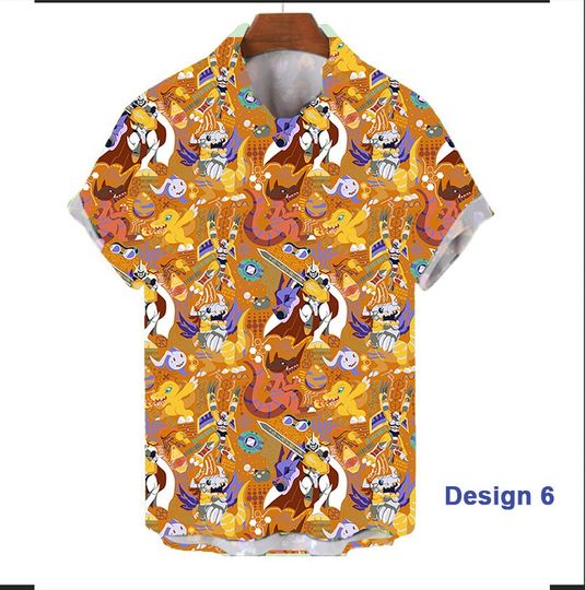 DIGIMON Agumon Pattern Button Up Hawaiian Shirt