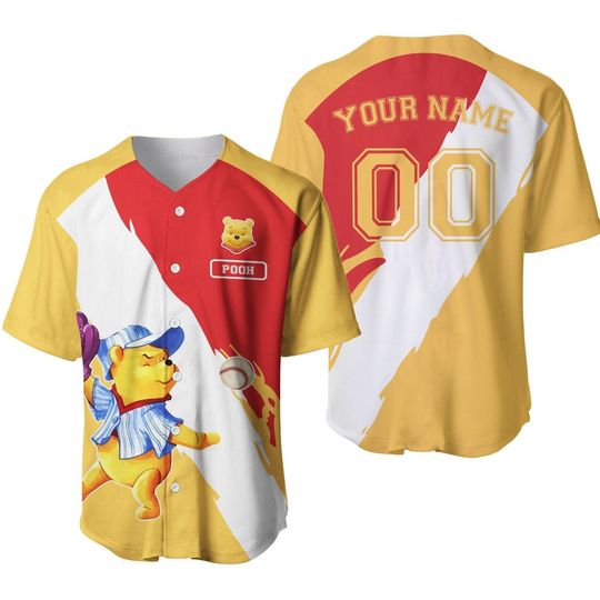 Personalized Pooh Bear Catching Ball Winnie The Pooh Disney Baseball Jersey