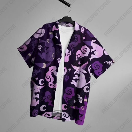 Espeon Umbreon Hawaiian Button Up Shirt Espeon Hawaiian