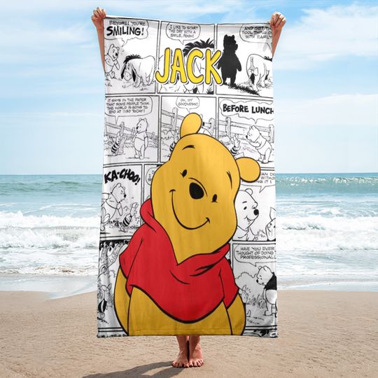 Personalized Cute Honey Bear Beach Towels, Custom Name Comics Layout Beach Towels
