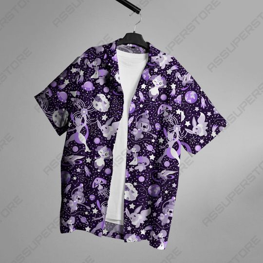 Psychic Mewtwo Hawaiian Button-Up Shirt Mewtwo Button-Up Shirt Gift