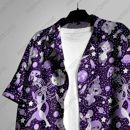 Psychic Mewtwo Hawaiian Button-Up Shirt Mewtwo Button-Up Shirt Gift