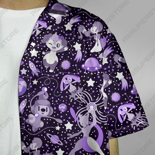 Psychic Mewtwo Hawaiian Button-Up Shirt Mewtwo Button-Up Shirt Gift
