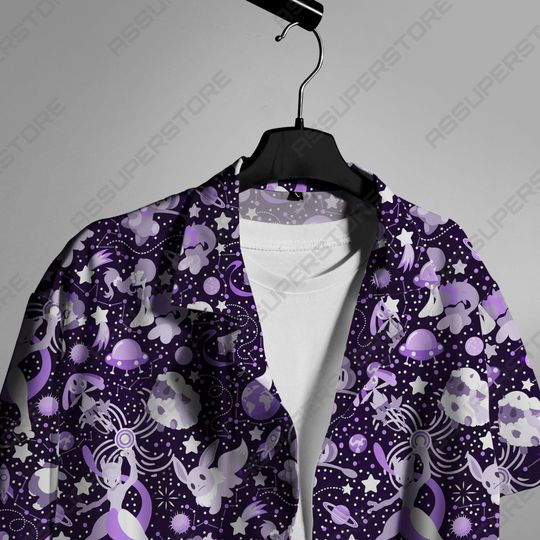 Psychic Mewtwo Hawaiian Button-Up Shirt Mewtwo Button-Up Shirt Gift