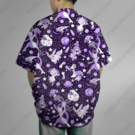 Psychic Mewtwo Hawaiian Button-Up Shirt Mewtwo Button-Up Shirt Gift