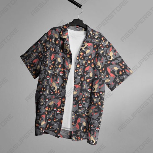 Charmander Charizard Hawaiian Button-Up Shirt Fire Charmander Shirt Gift
