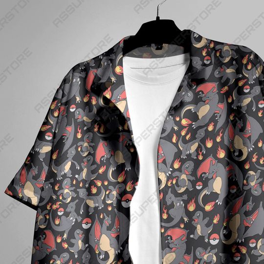 Charmander Charizard Hawaiian Button-Up Shirt Fire Charmander Shirt Gift