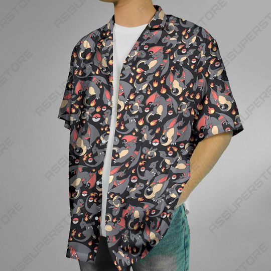 Charmander Charizard Hawaiian Button-Up Shirt Fire Charmander Shirt Gift
