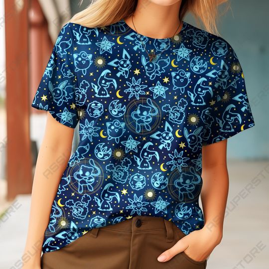 Pika Jigglypuff Neon Blue Funny Tshirt Mew Jigglypuff Design Tshirt