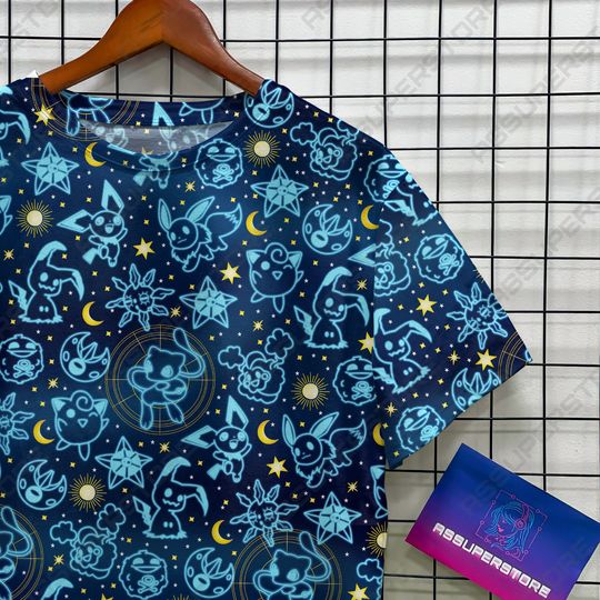 Pika Jigglypuff Neon Blue Funny Tshirt Mew Jigglypuff Design Tshirt