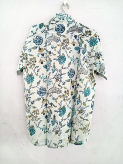 Cotton Floral Print Shirt Men Hand Block Print Cotton