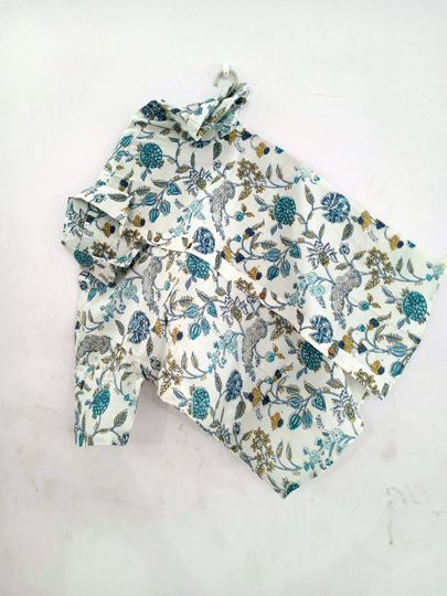 Cotton Floral Print Shirt Men Hand Block Print Cotton