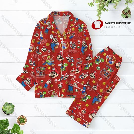 Super Mario Pajamas Set, Holiday Pajamas, Midnight Shirt