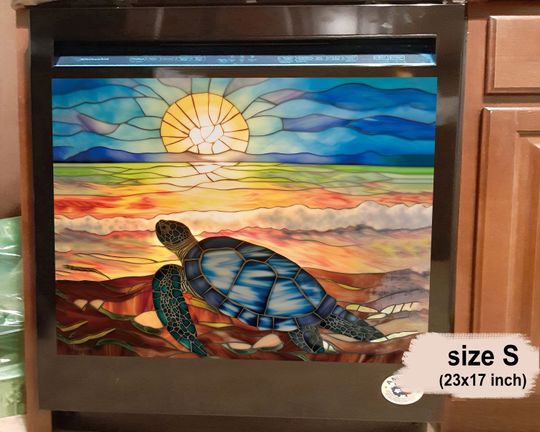Stained Glass Sea Turtle Dishwasher Cover, Housewarming Gifts, Kitchen Decor