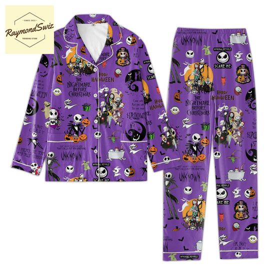 Halloween Pajamas Set, Skeleton Pajamas, Scary Pajamas