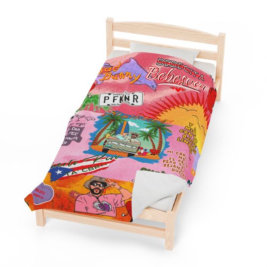 Bad Bunny Velveteen Plush Blanket, Bad Bunny Merch