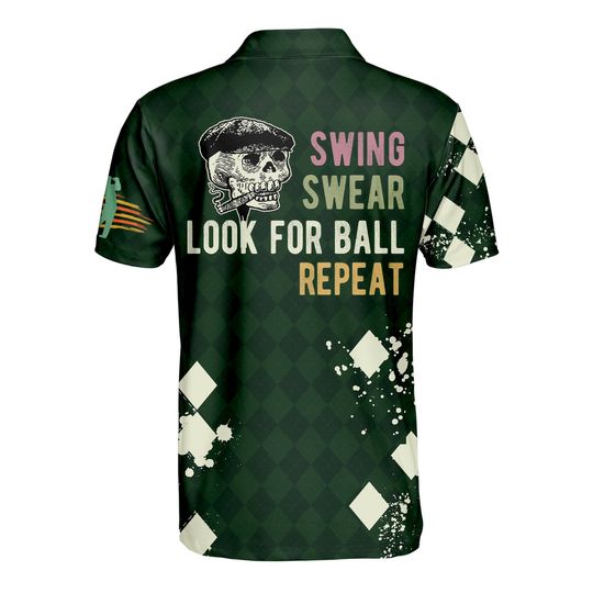Golf Skull Look For Ball Polo Shirts for Men Women, Swing Swear Repeat Golf Shirt