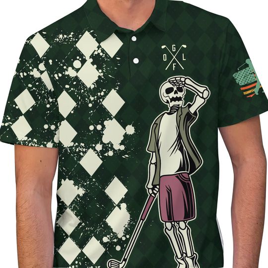 Golf Skull Look For Ball Polo Shirts for Men Women, Swing Swear Repeat Golf Shirt