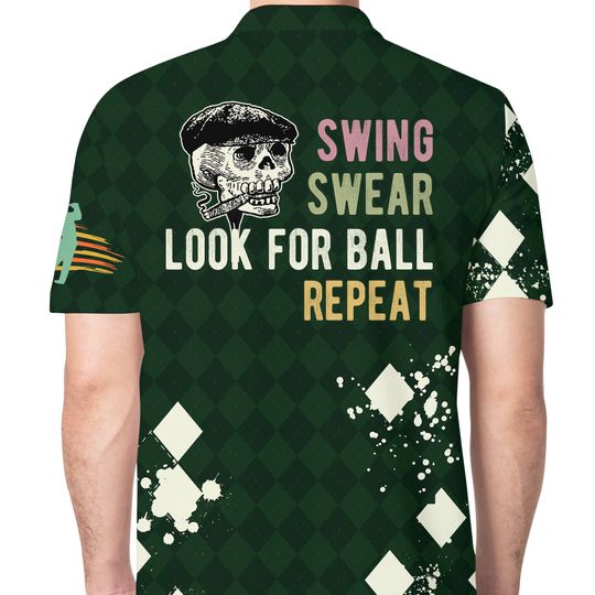 Golf Skull Look For Ball Polo Shirts for Men Women, Swing Swear Repeat Golf Shirt
