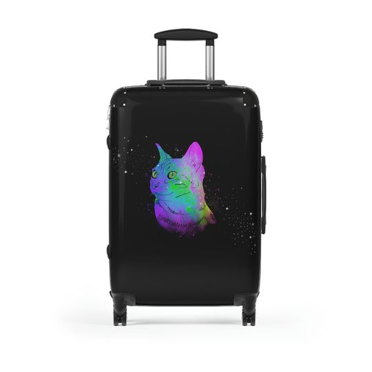 Rainbow Space Cat Black Suitcases