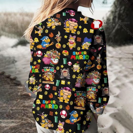 Super Mario Bowser Linen Shirt, Bowser Shirt, Bowser Button Down Shirt