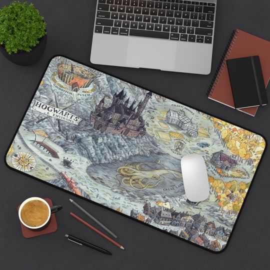 Hogwarts School Map Harry Potter Wizard Movie Office Decor Desk, Magic Desk Mat