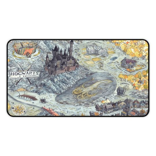 Hogwarts School Map Harry Potter Wizard Movie Office Decor Desk, Magic Desk Mat