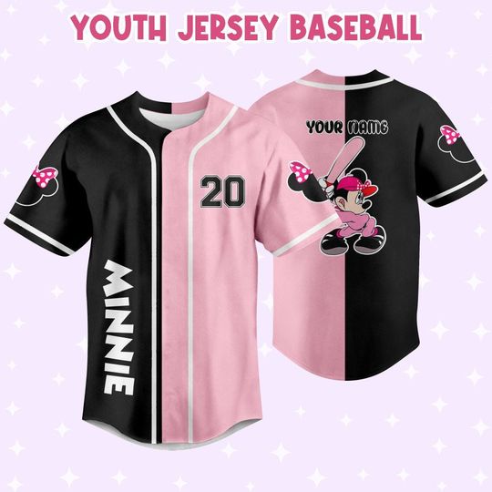 Personalize Minnie Baseball Black Pink, Custom Kids