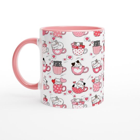 Cute Pink White Cat Valentine's Day Hello Kitty Coffee Mug