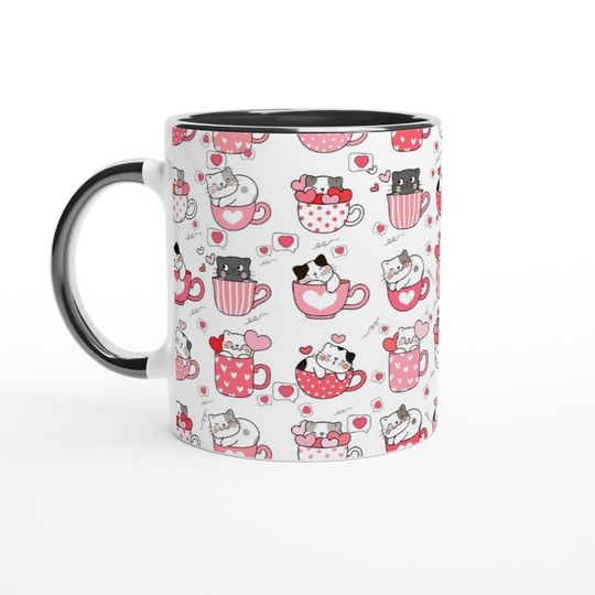 Cute Pink White Cat Valentine's Day Hello Kitty Coffee Mug