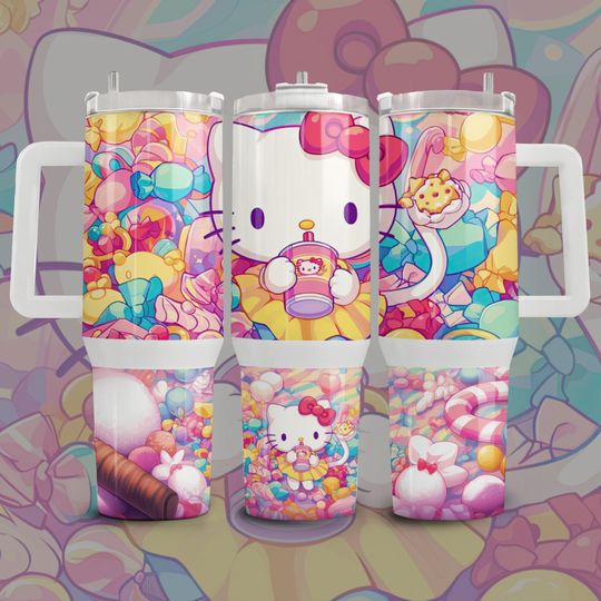 Hello Kitty Pink Candyland Pastel Tumbler 40 oz With Handle