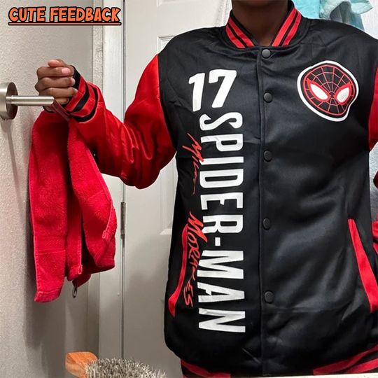 Custom Spiderman Miles Morales Varsity Jacket, Baseball Outfit, Personalized Disney Jacket, Baseball Team Outfit