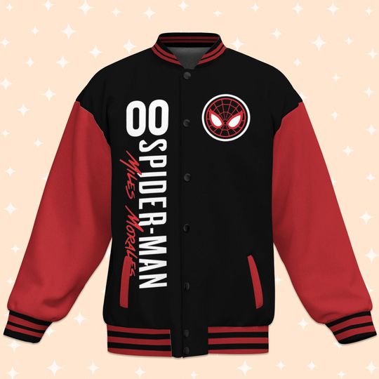 Custom Spiderman Miles Morales Varsity Jacket, Baseball Outfit, Personalized Disney Jacket, Baseball Team Outfit