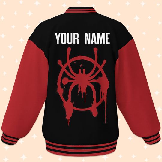 Custom Spiderman Miles Morales Varsity Jacket, Baseball Outfit, Personalized Disney Jacket, Baseball Team Outfit