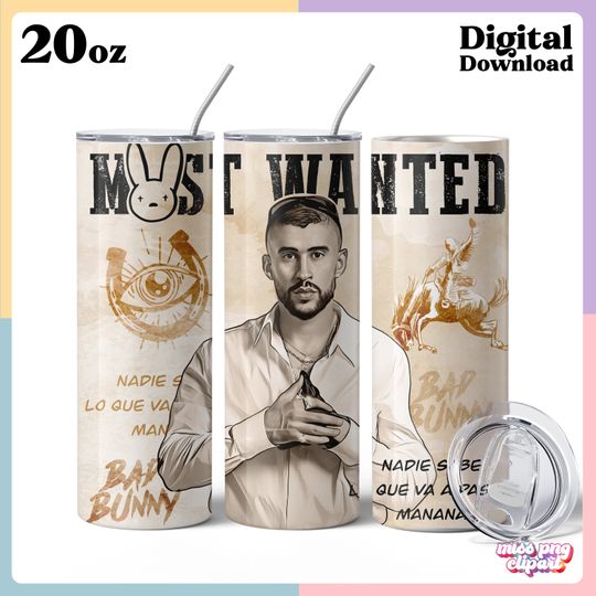 Bad Bunny Tumbler with Lid and Straw 20oz