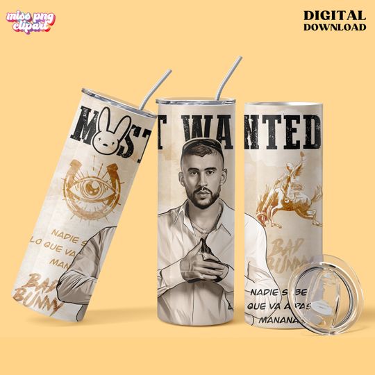 Bad Bunny Tumbler with Lid and Straw 20oz