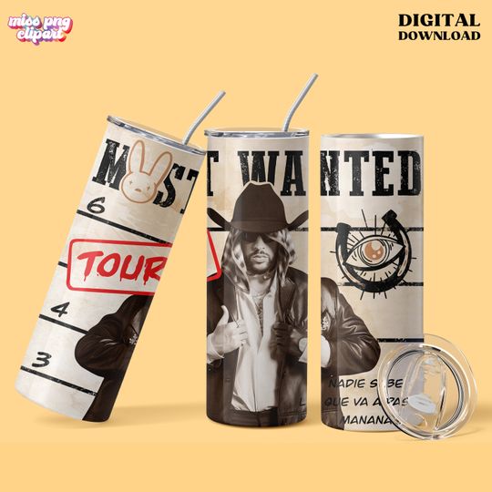 Bad Bunny Tumbler with Lid and Straw 20oz