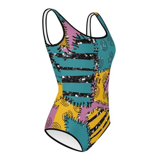 Patchwork Inspired All-Over Print Youth Swimsuit