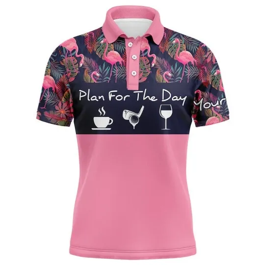 Flamingo Golf Men Custom Name Pink Flamingo And Palm Leaves