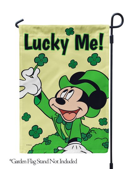 Disney Mickey Mouse Happy St Patrick's Day Garden Flag, Shamrock Flag, Lucky Flag