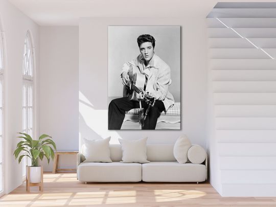Elvis Presley Playing Acoustic Guitar  Canvas Wall Art Print