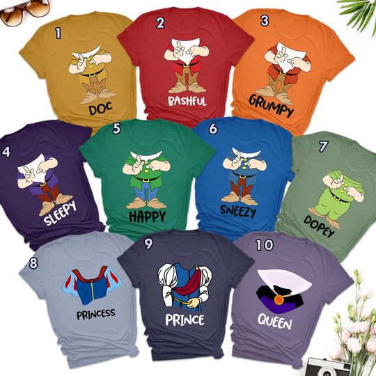Halloween Matching Seven Dwarfs Group Shirt, Snow White and the Seven Dwarfs Shirt,