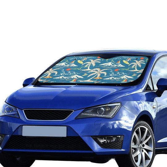 Tropical Island Windshield Sun Shade, Ocean Sea Palm Trees