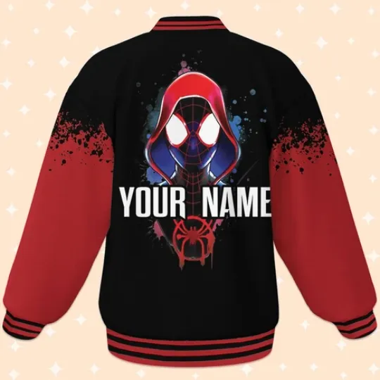 Custom Spiderman Miles Morales Black Baseball Jacket, Baseball Outfit Personalize