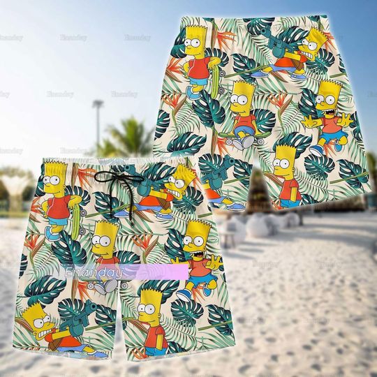 Bart Simpson Button Shirt, Bart Simpson Shorts, Bart Simpson Hawaiian Shirt