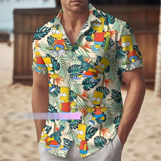 Bart Simpson Button Shirt, Bart Simpson Shorts, Bart Simpson Hawaiian Shirt