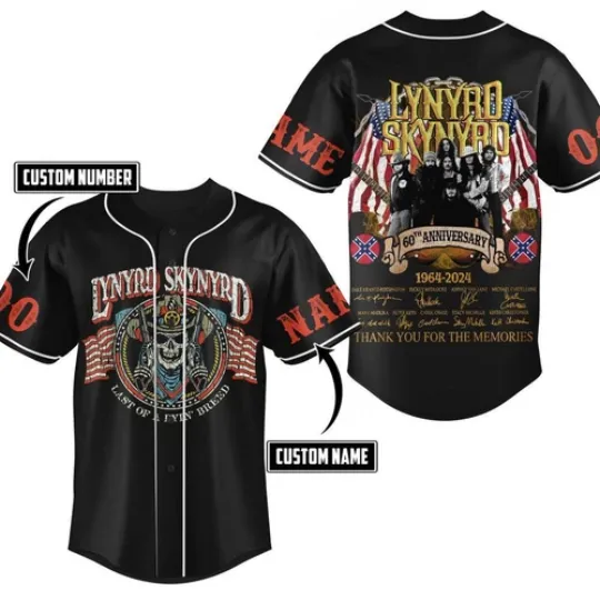 Personalized Lynyrd Skynyrd 60th Anniversary Baseball Jersey Shirts Gift For Fan