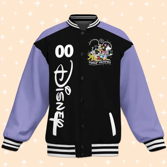 Custom Disney Trip Purple Varsity Jacket, Adult Varsity Jacket