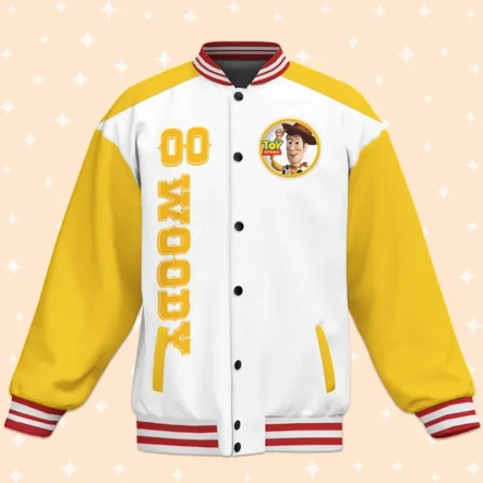 Custom Toy Story Woody Cloud Baseball Jacket, Adult Varsity Jacket