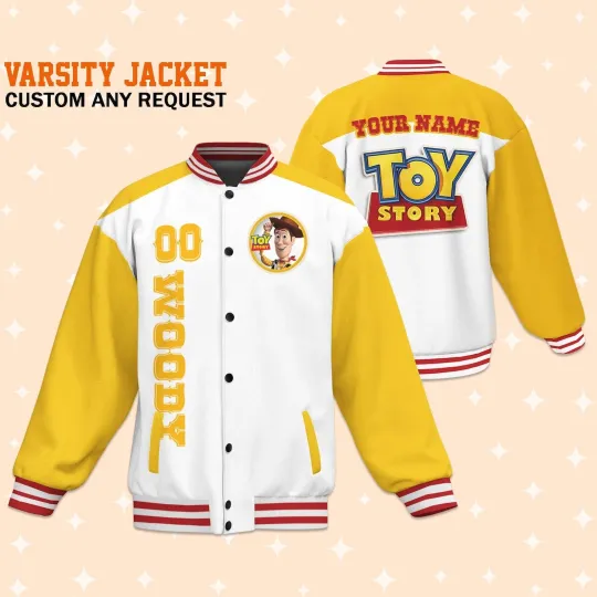Custom Toy Story Woody Cloud Baseball Jacket, Adult Varsity Jacket